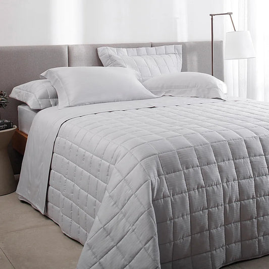 Jogo de Cama Buddemeyer Damask Stripes Cinza Casal 300 Fios Cetim