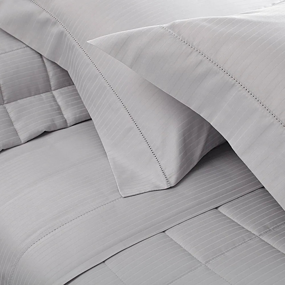 Jogo de Cama Buddemeyer Damask Stripes Cinza Queen 300 Fios Cetim