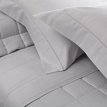 Jogo de Cama Buddemeyer Damask Stripes Cinza Queen 300 Fios Cetim