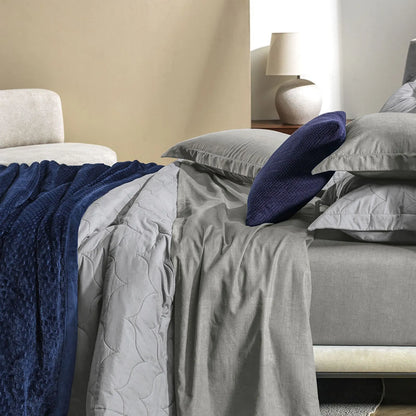 Jogo de Cama Casal Karsten Tesso Cinza 160 Fios 100% Algodão 4 Peças