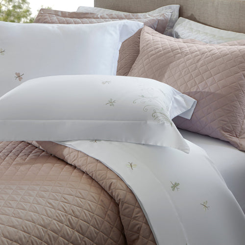 Jogo de Cama Kacyumara Bordado Libelulle Branco/Greenjoy King 300 Fios Cetim