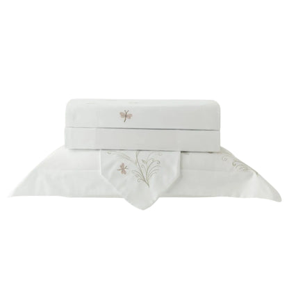 Jogo de Cama Kacyumara Bordado Libelulle Branco/Greenjoy King 300 Fios Cetim