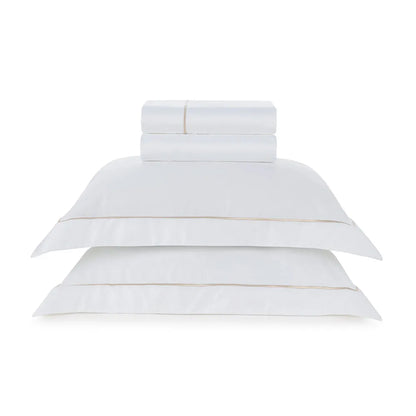 Jogo de Cama King Trussardi Dominicani Branco/Nocciola 600 Fios Cetim 100% Algodão Egípcio