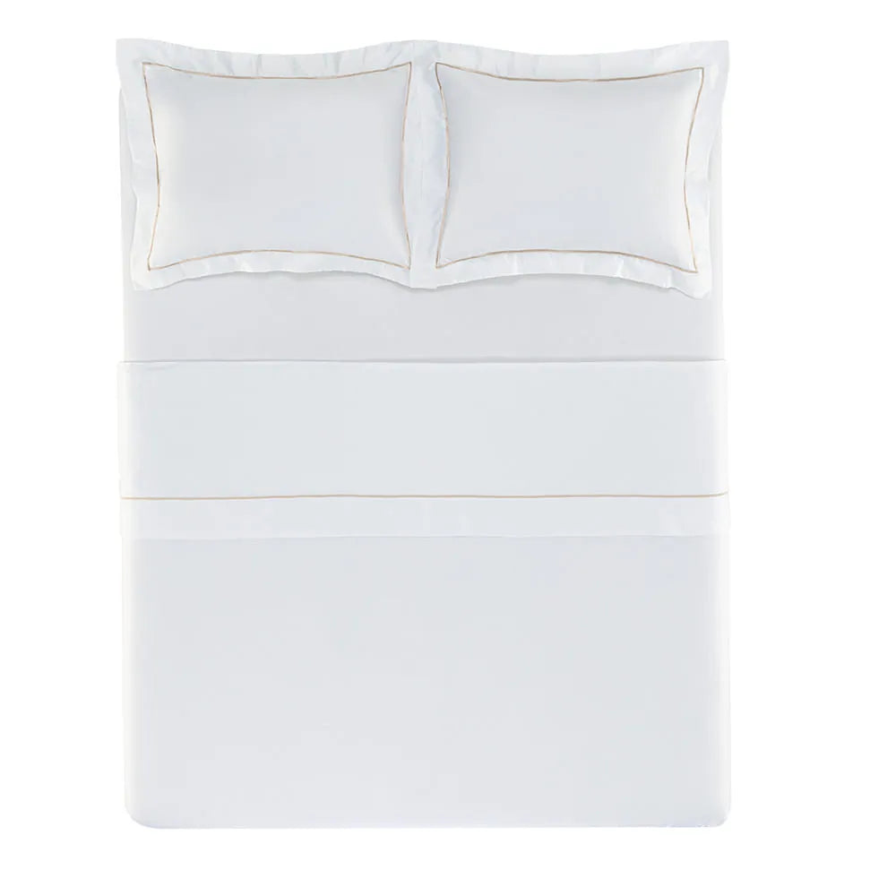 Jogo de Cama King Trussardi Dominicani Branco/Nocciola 600 Fios Cetim 100% Algodão Egípcio
