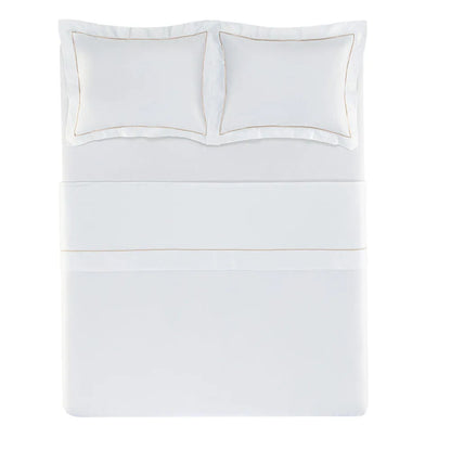 Jogo de Cama King Trussardi Dominicani Branco/Nocciola 600 Fios Cetim 100% Algodão Egípcio