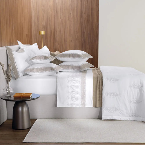 Jogo de Cama King Trussardi Martorana 300 Fios 100% Algodão Egípcio Branco/Legno 2,80m x 3,00m