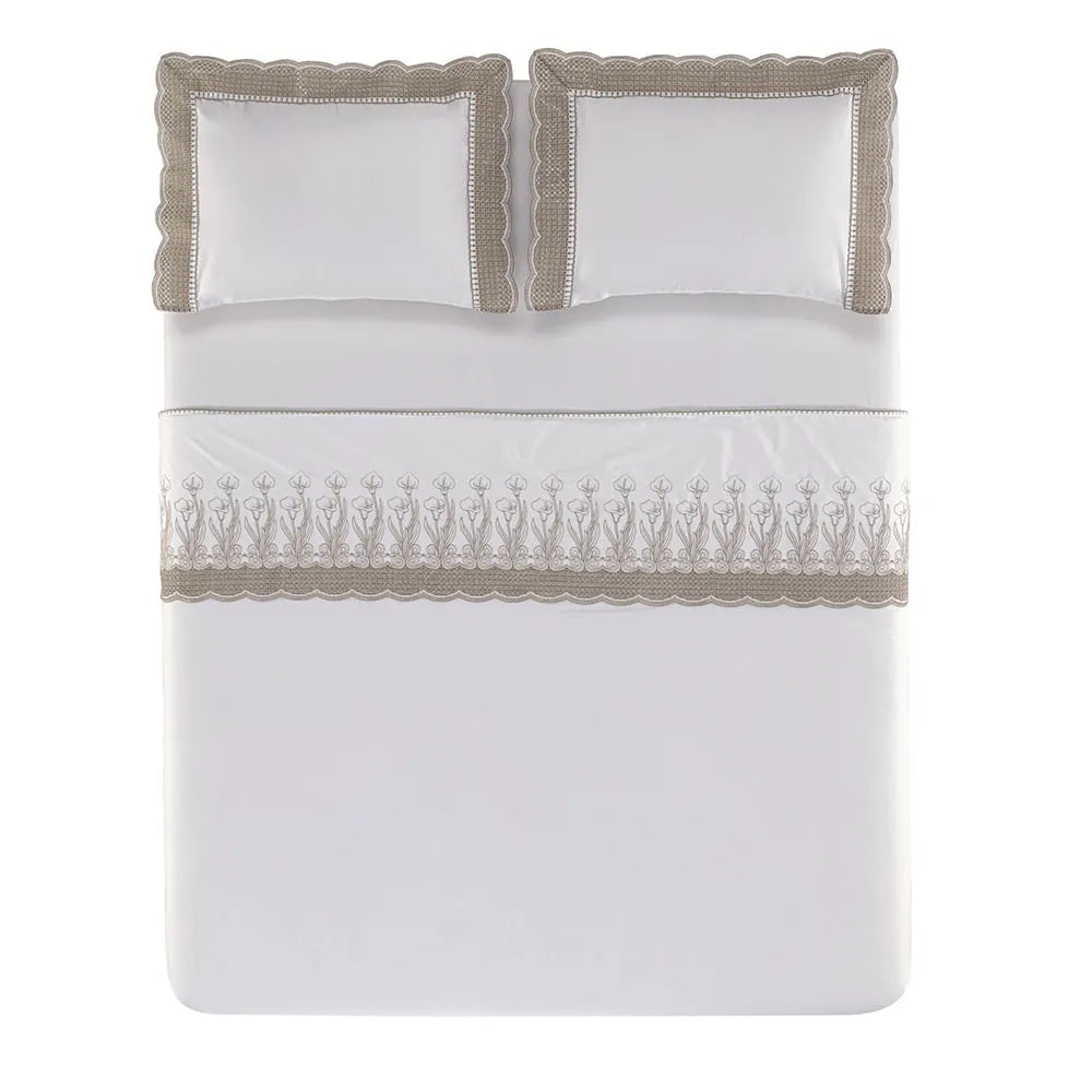 Jogo de Cama King Trussardi Martorana 300 Fios 100% Algodão Egípcio Branco/Legno 2,80m x 3,00m