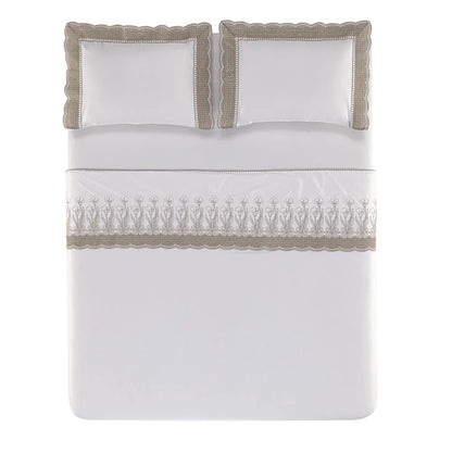 Jogo de Cama King Trussardi Martorana 300 Fios 100% Algodão Egípcio Branco/Legno 2,80m x 3,00m