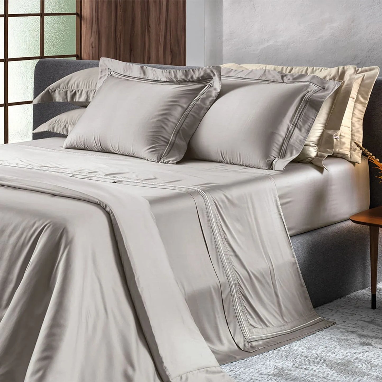 Jogo de Cama Queen Altenburg Essenza Cinza 300 Fios Cetim de Bambu (4 Peças)