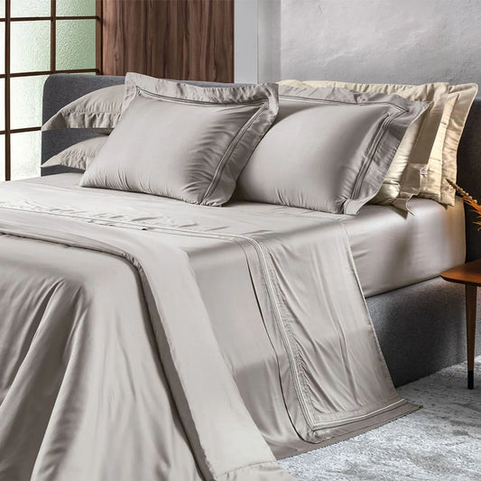Jogo de Cama Queen Altenburg Essenza Cinza 300 Fios Cetim de Bambu (4 Peças)