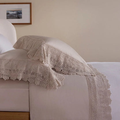 Jogo de Cama Super King Buddemeyer Luxus Norah 400 Fios Bege Antique com Renda 4 Peças 2,80m x 2,80m