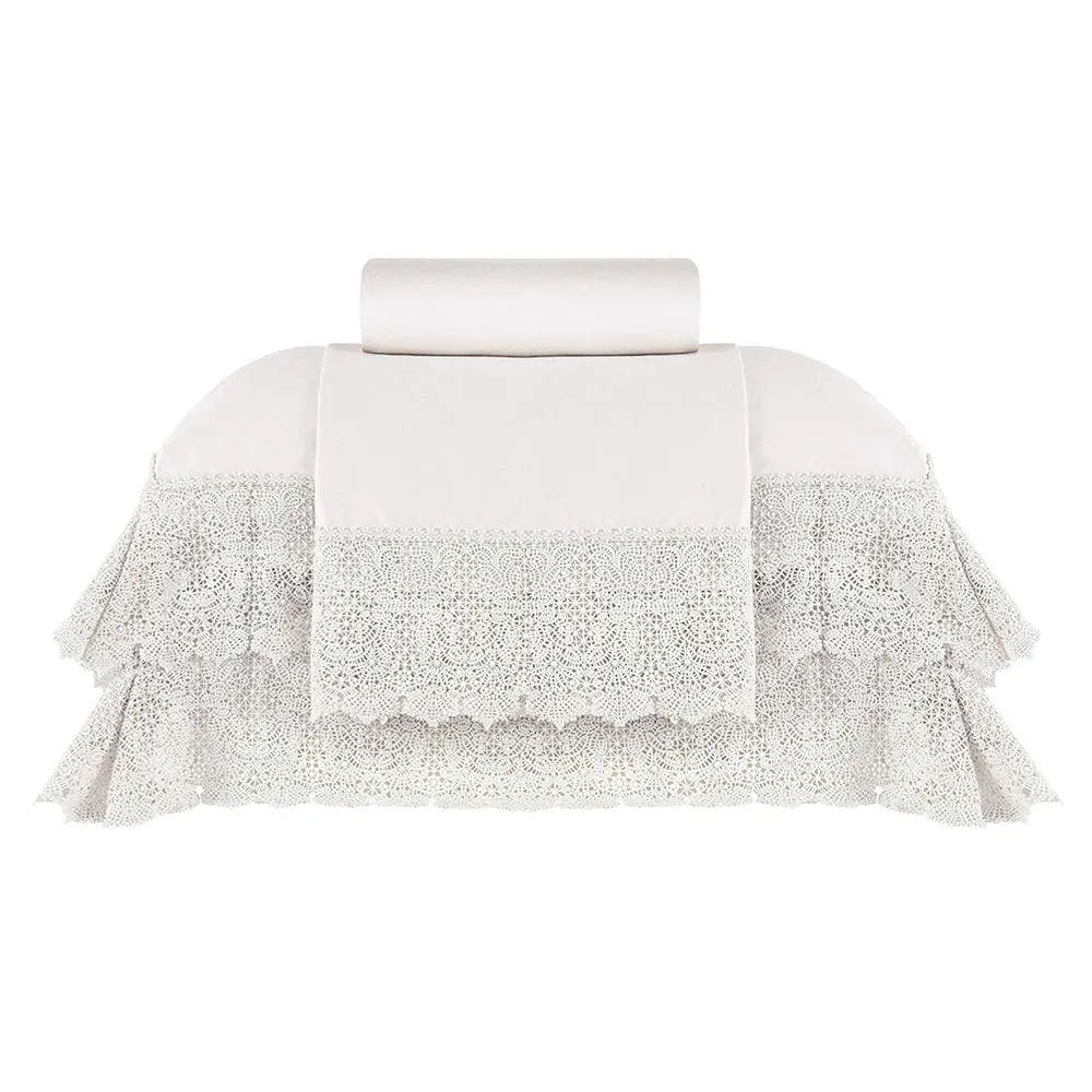 Jogo de Cama Super King Buddemeyer Luxus Norah 400 Fios Bege Antique com Renda 4 Peças 2,80m x 2,80m