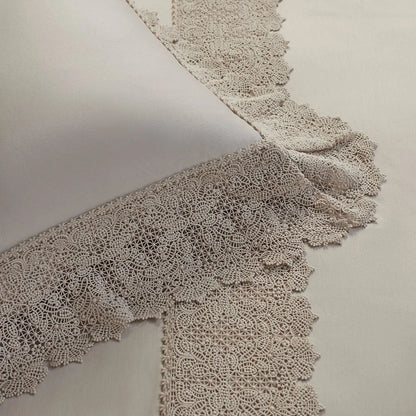 Jogo de Cama Super King Buddemeyer Luxus Norah 400 Fios Bege Antique com Renda 4 Peças 2,80m x 2,80m