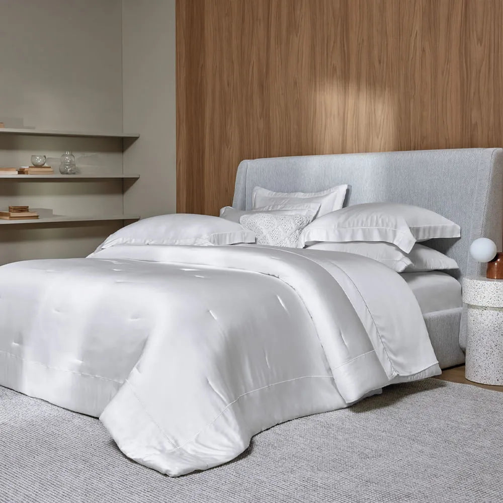Jogo de Cama Trussardi Girelli Branco King 300 Fios Cetim de Bambu