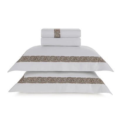 Jogo de Cama Trussardi Rosaria Branco e Fendi King 300 Fios Cetim