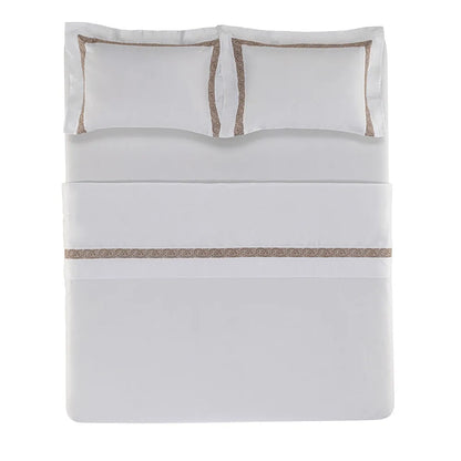 Jogo de Cama Trussardi Rosaria Branco e Fendi King 300 Fios Cetim