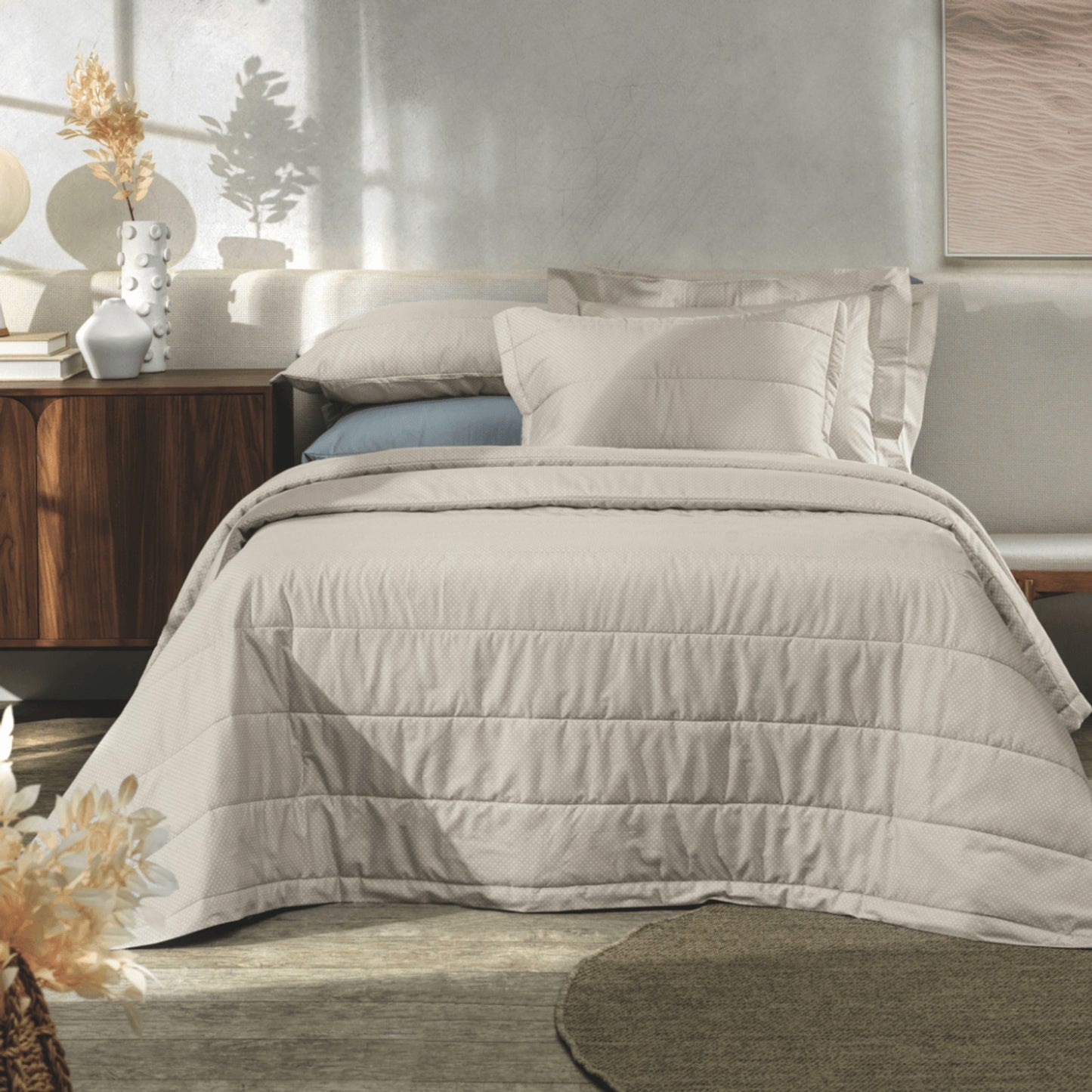 Jogo de Colcha Solteiro Algodão Lux Básico 200 Fios 2 Peças Cinza 1,70x2,50m