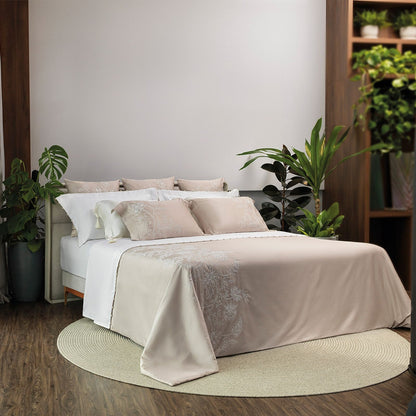 Jogo de Colcha Super King Altenburg Haus Jardim Cetim 300 Fios 100% Algodão Bege Instinto 3 Peças