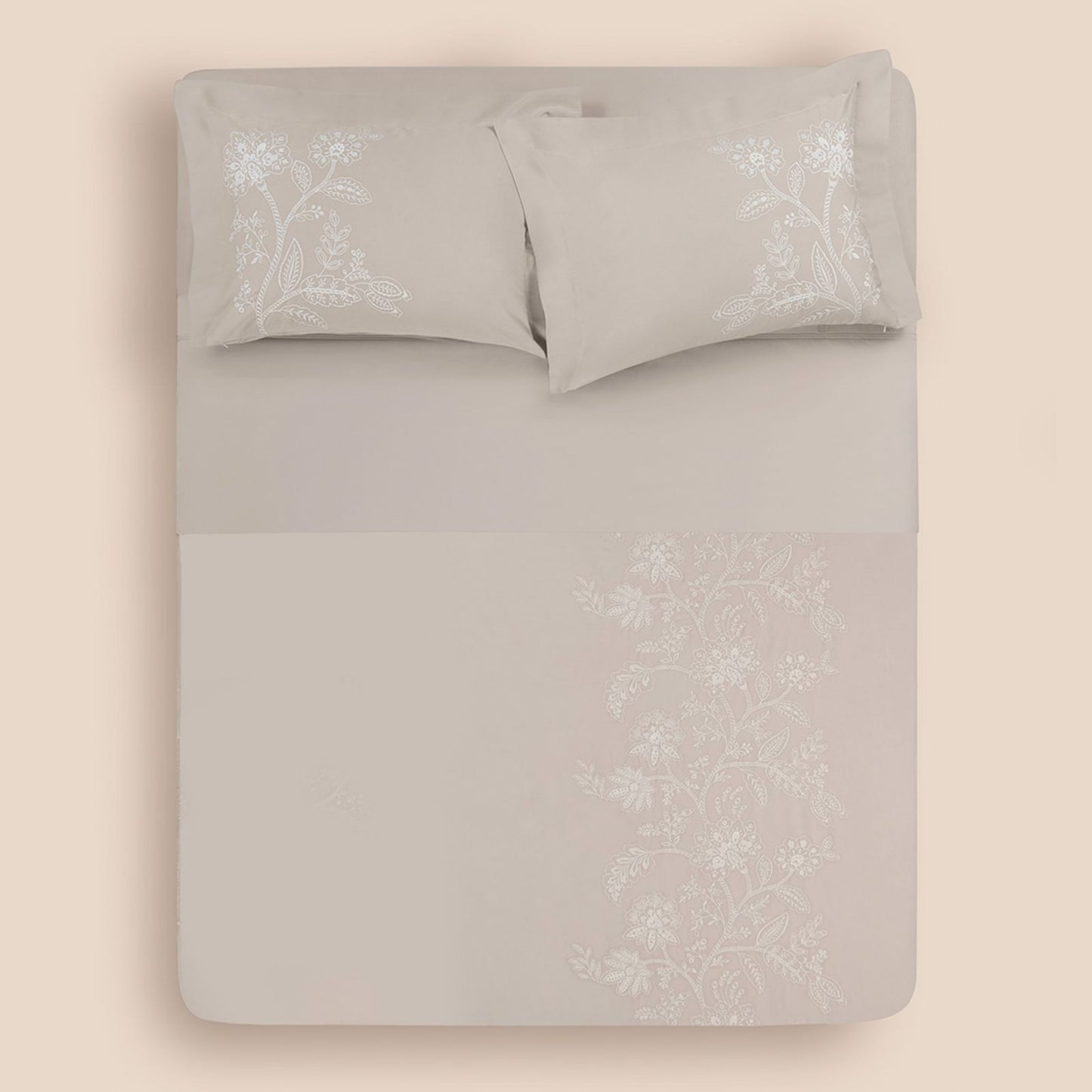 Jogo de Colcha Super King Altenburg Haus Jardim Cetim 300 Fios 100% Algodão Bege Instinto 3 Peças