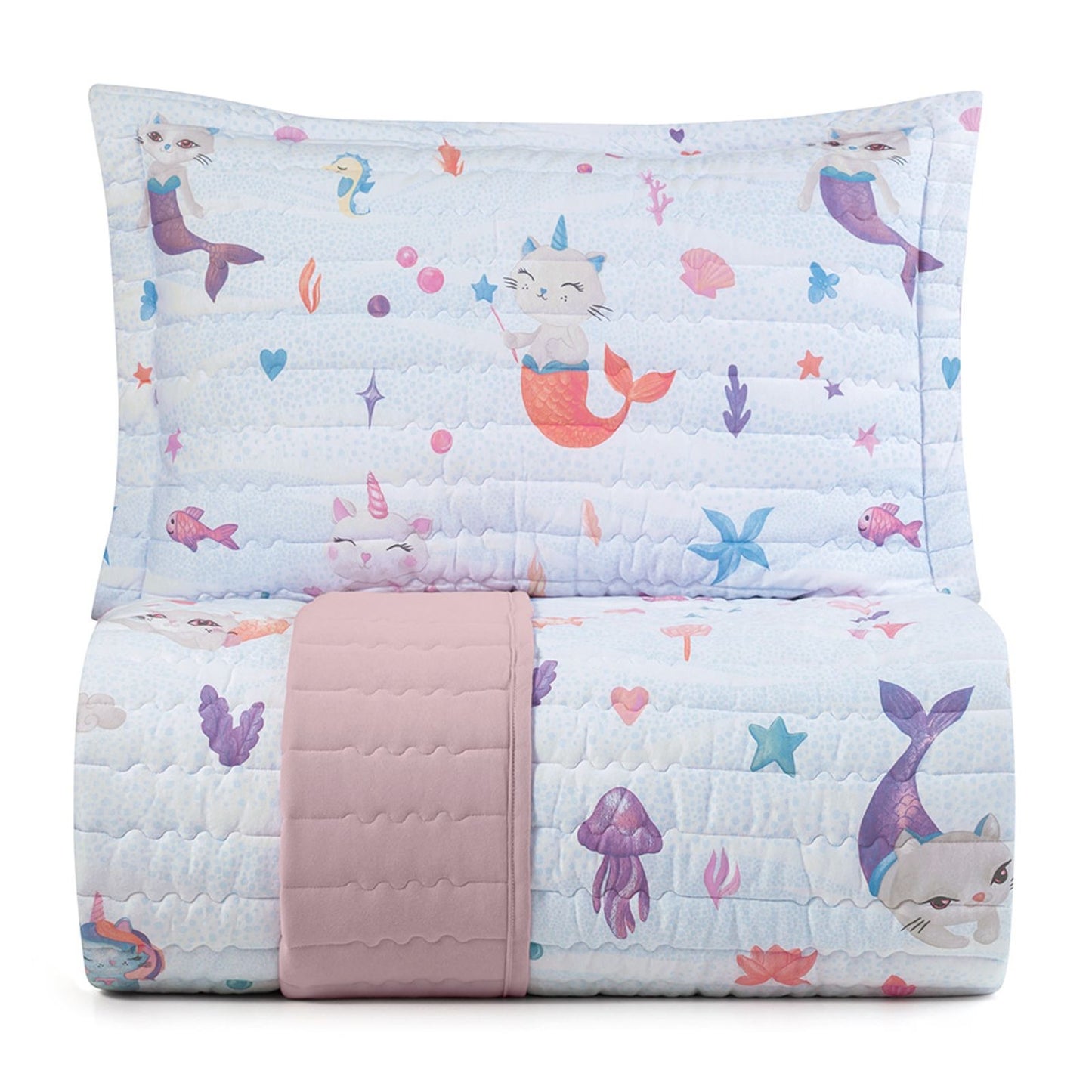 Jogo de Colcha Altenburg Mundo Kids Malha Antimicrobiana Mar Magia 2 Peças 1,70x2,40m