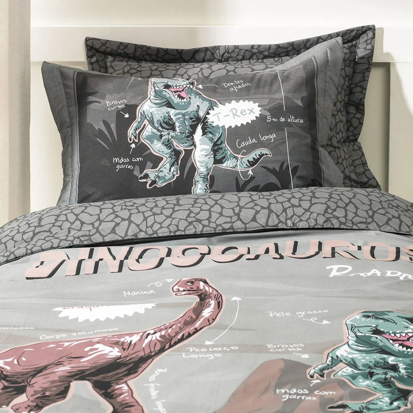 Jogo de Colcha Karsten T-Rex Estampado Solteiro 1,80m x 2,60m