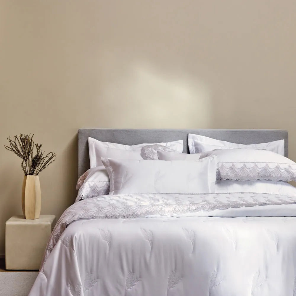 Jogo de Colcha Trussardi King Palma 200 Fios Percal 100% Algodão Branco 290x250cm