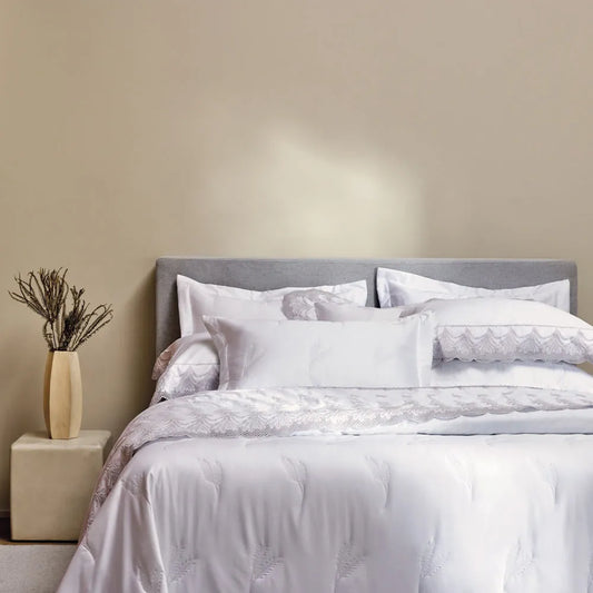 Jogo de Colcha Trussardi King Palma 200 Fios Percal 100% Algodão Branco 290x250cm