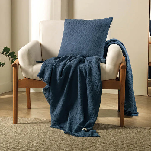 Manta Decorativa Karsten Movaz Azul Marinho 100% Algodão 150cm x 200cm