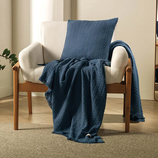 Manta Decorativa Karsten Movaz Azul Marinho 100% Algodão 150cm x 200cm