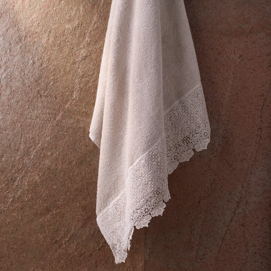 TOALHA LAVABO NORAH C/RENDA BEGE ANTIQUE 30X50CM