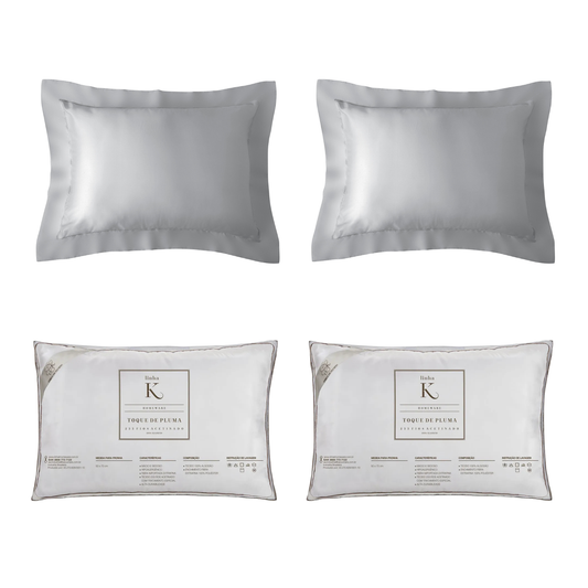 Par de Fronhas Casa K Bambu + 2 Travesseiros Casa K Toque de Plumas