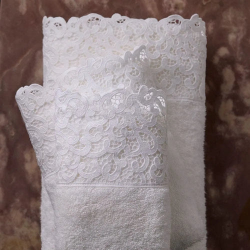 Toalha de Lavabo Buddemeyer Luxus Felpa Capri com Renda Branca 30x50cm