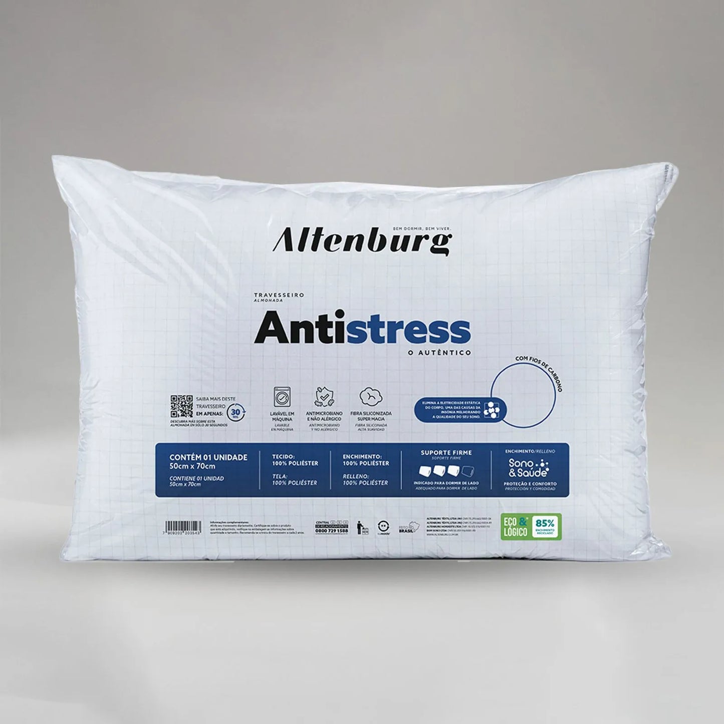 Travesseiro Altenburg Antistress Fios de Carbono Branco 50x70cm