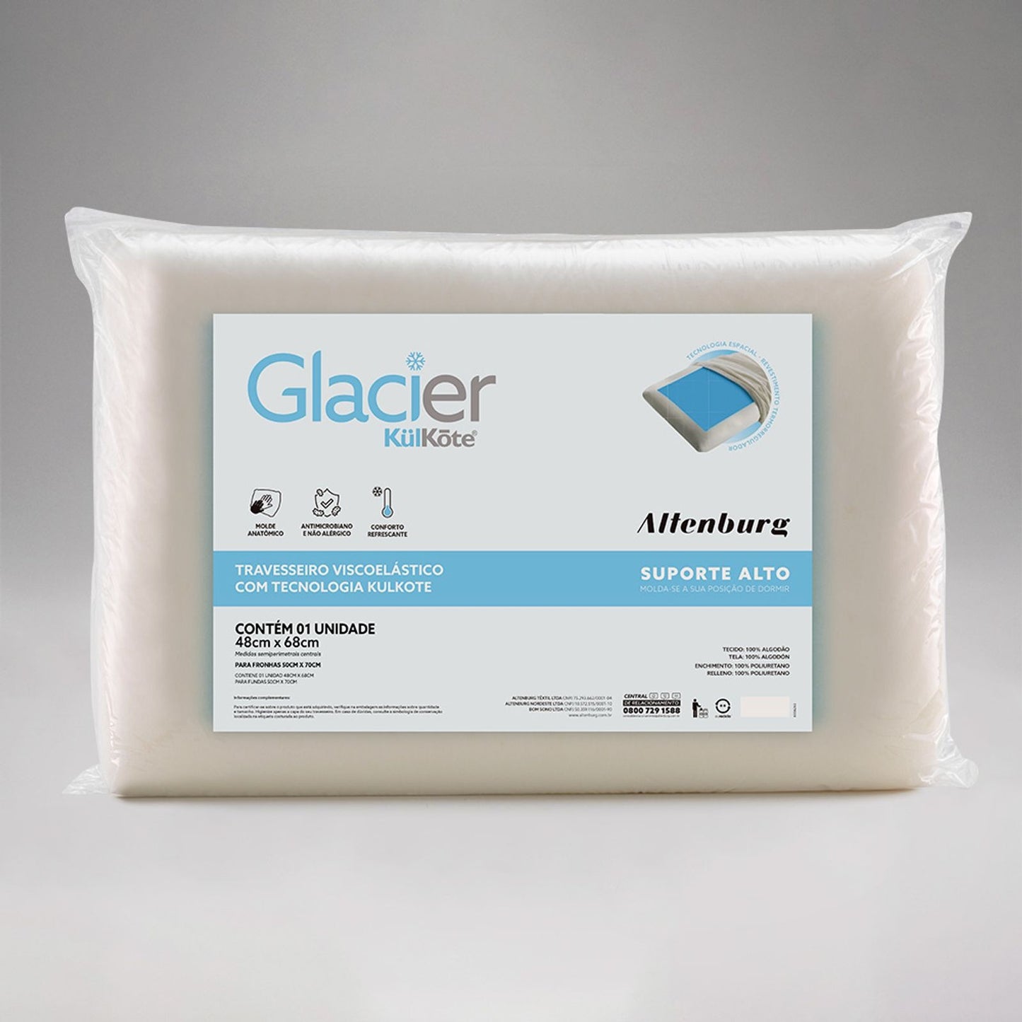 Travesseiro Glacier Altenburg 48x68xm Suporte Alto