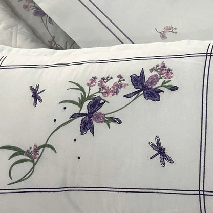 Capa de Almofada Bordada Orquídea Celeste 300 Fios Acetinados 35x60cm