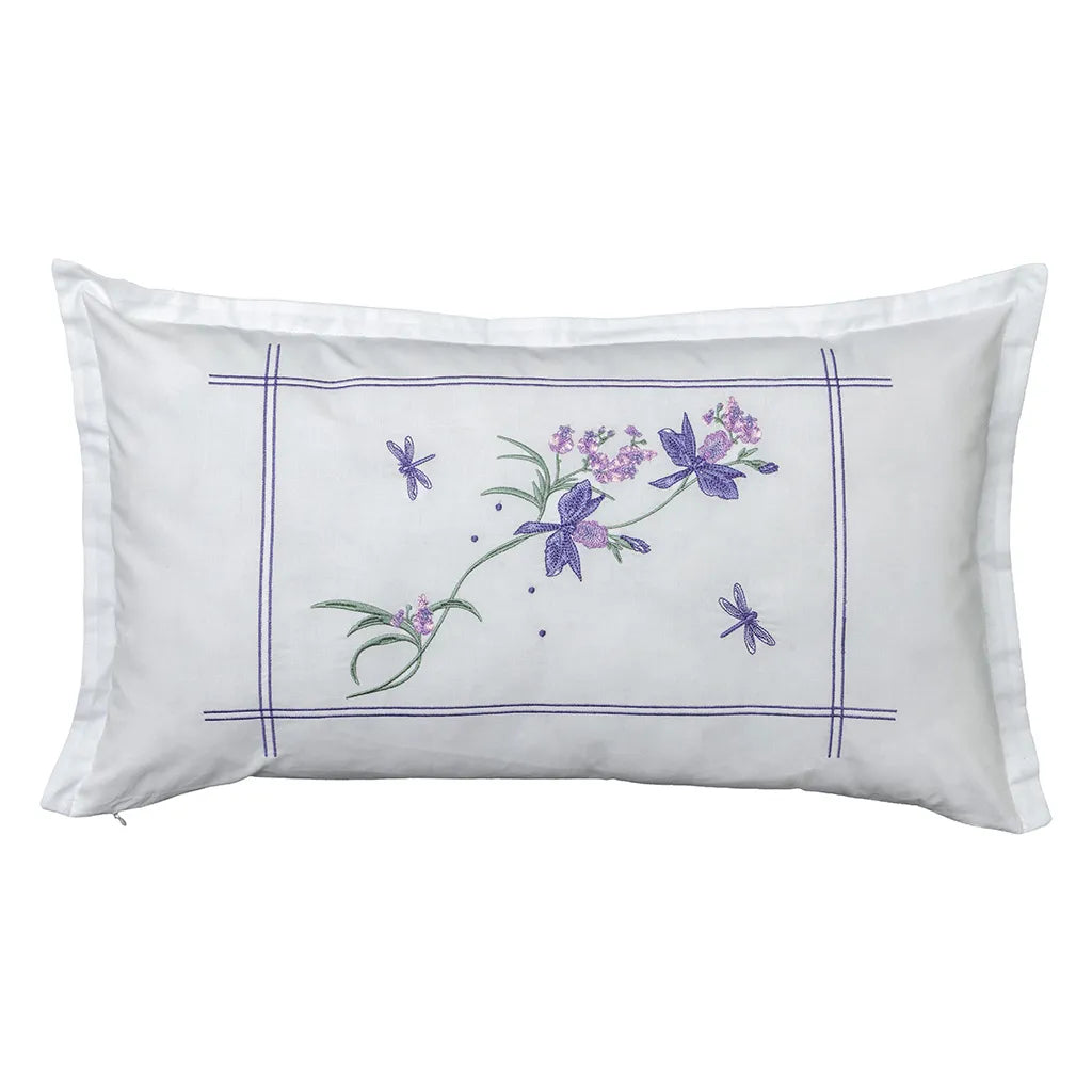 Capa de Almofada Bordada Orquídea Celeste 300 Fios Acetinados 35x60cm
