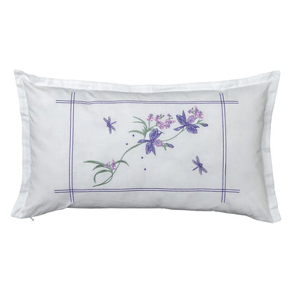 Capa de Almofada Bordada Orquídea Celeste 300 Fios Acetinados 35x60cm