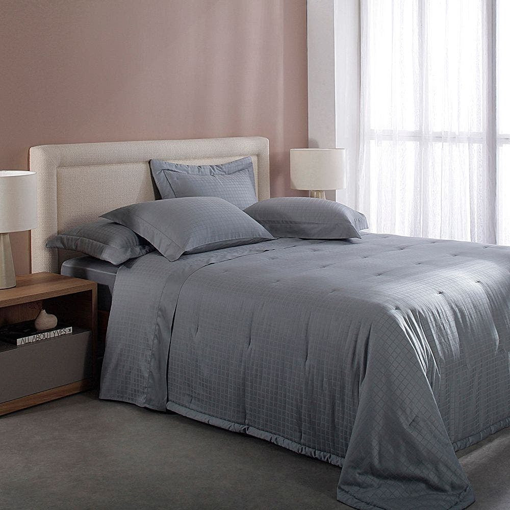 JOGO CAMA CASAL DAMASK SQUARE VERDE 220X250CM