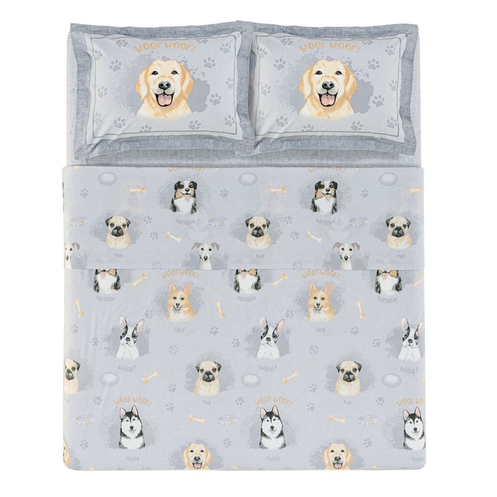 Jogo de Cama Infantil Casal 200 Fios 100% Algodão Dog