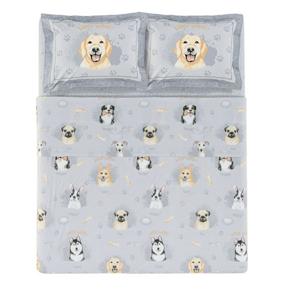 Jogo de Cama Infantil Casal 200 Fios 100% Algodão Dog