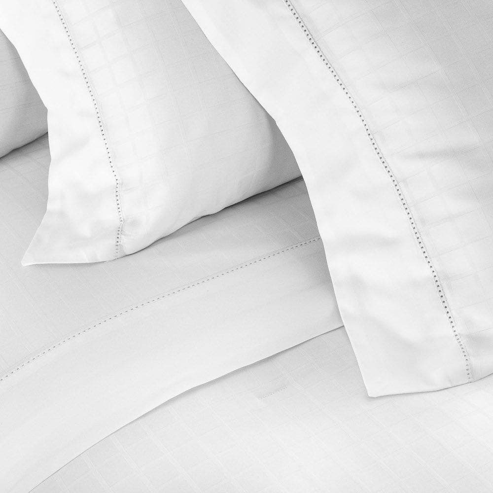 Jogo de Cama Cetim Damask Square 300 Fios 100% Algodão Super King Cor Branco