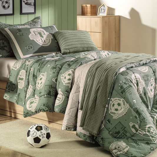 Colcha Infantil Casal com Porta-travesseiros 200 Fios Futebol 100% algodão Karsten