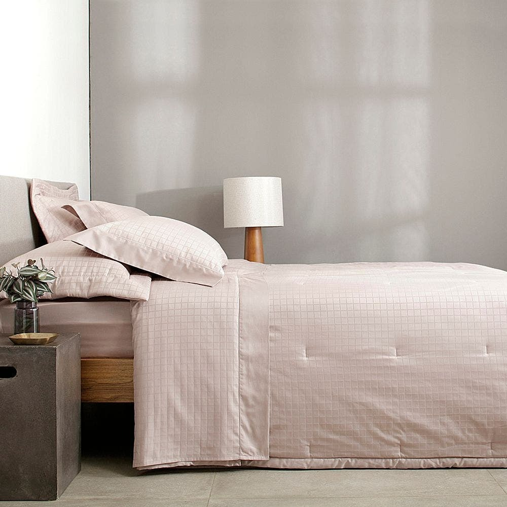 Jogo de Cama Cetim Damask Square 300 Fios 100% Algodão Queen Cor Rosa