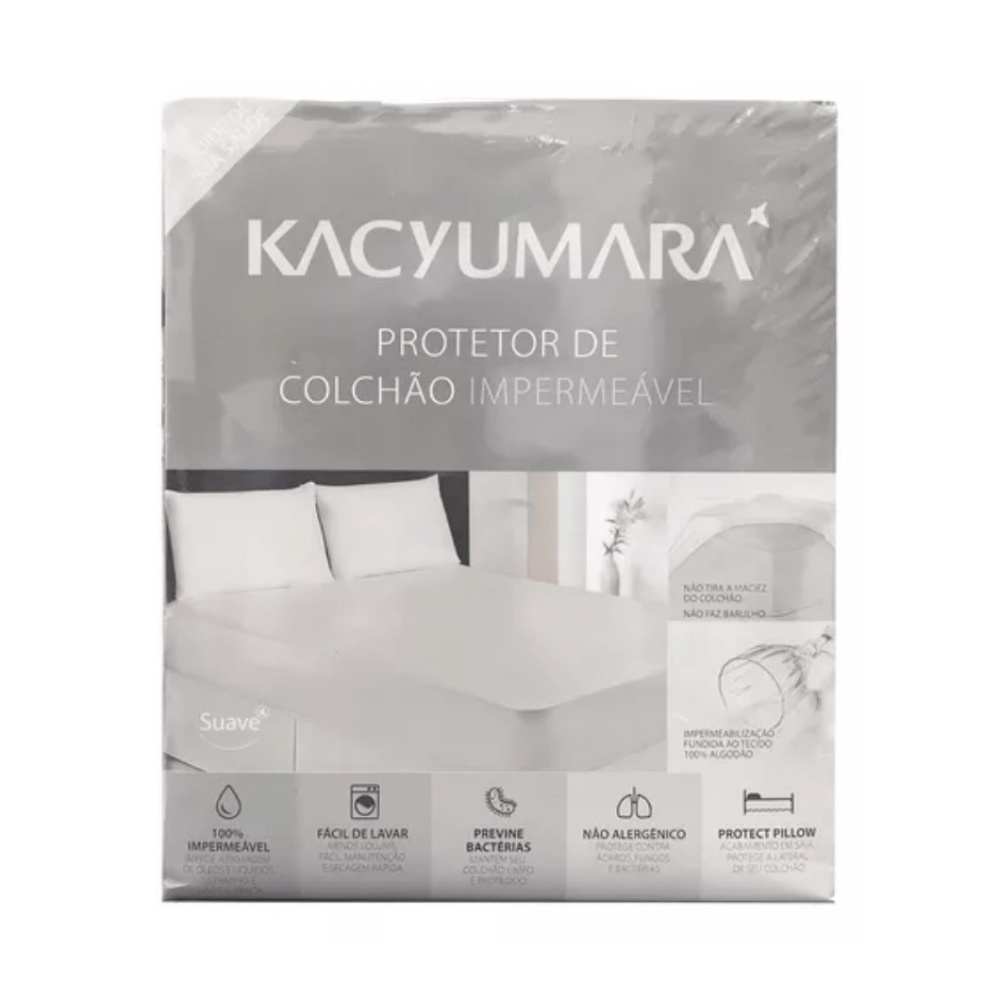 Protetor de Colchão Kacyumara Impermeável Queen 100% Algodão Branco