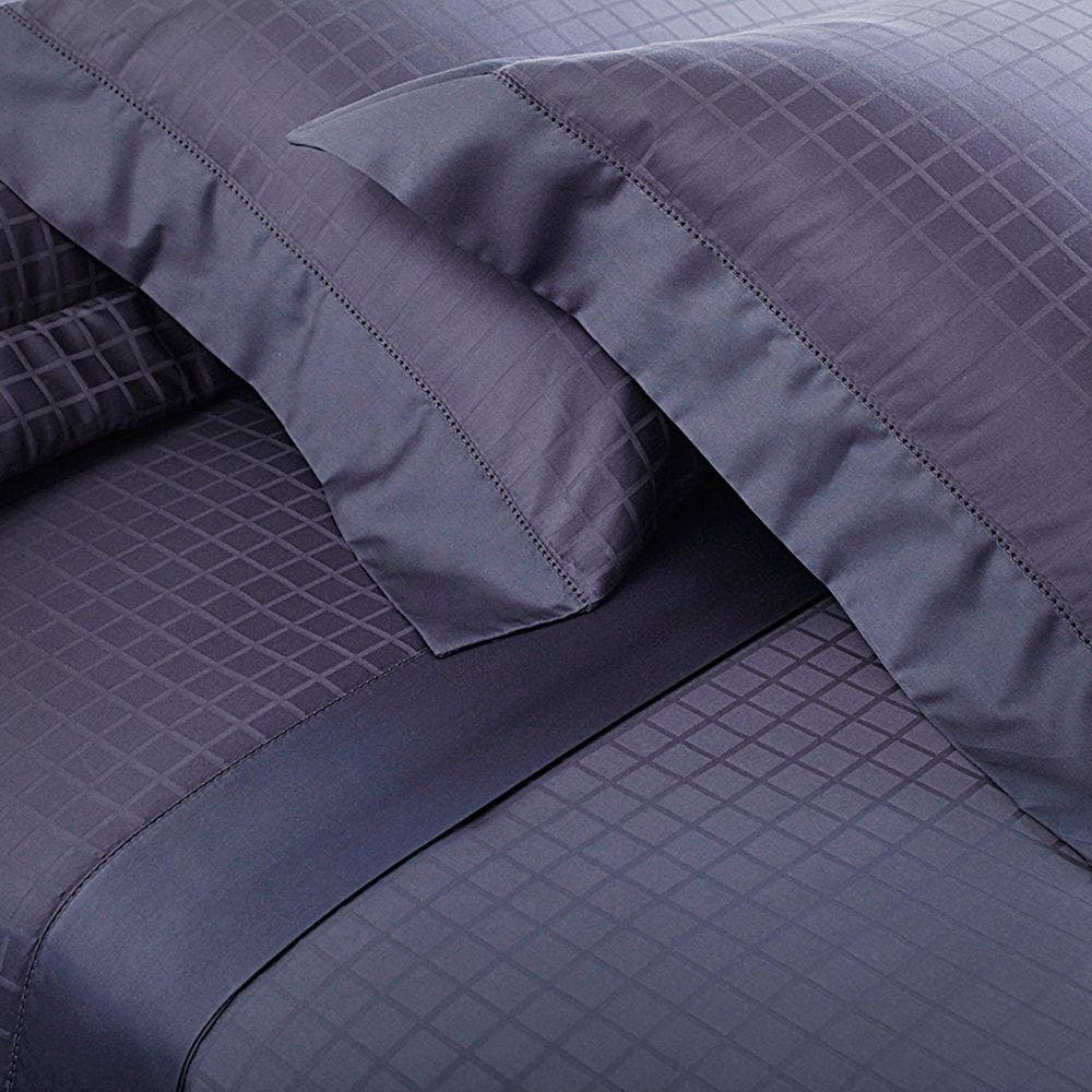 Jogo de Cama Cetim Damask Square 300 Fios 100% Algodão Solteiro  Azul