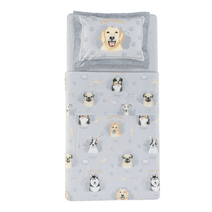 Jogo de Cama Infantil Solteiro 200 Fios 100% Algodão Dog Karsten