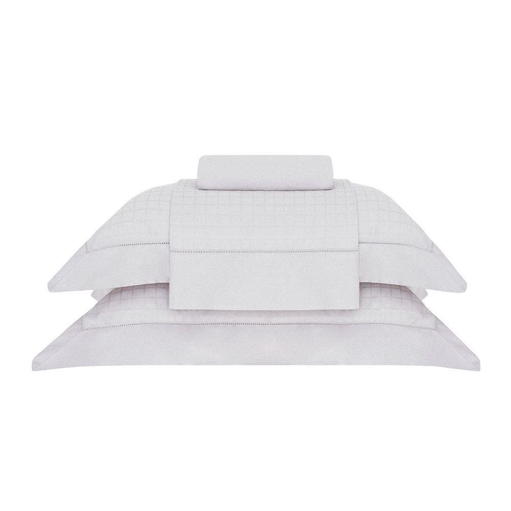 Jogo de Cama Cetim Damask Square 300 Fios 100% Algodão Casal Cor Cinza