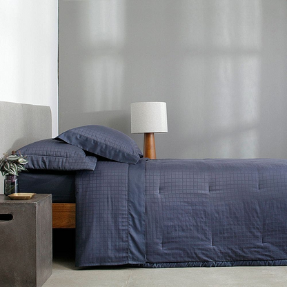 Jogo de Cama Cetim Damask Square 300 Fios 100% Algodão Solteiro  Azul