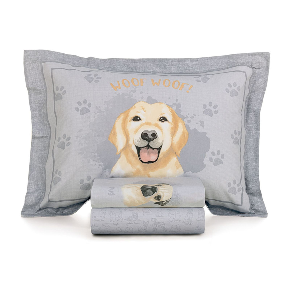 Jogo de Cama Infantil Solteiro 200 Fios 100% Algodão Dog Karsten