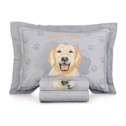 Jogo de Cama Infantil Solteiro 200 Fios 100% Algodão Dog Karsten